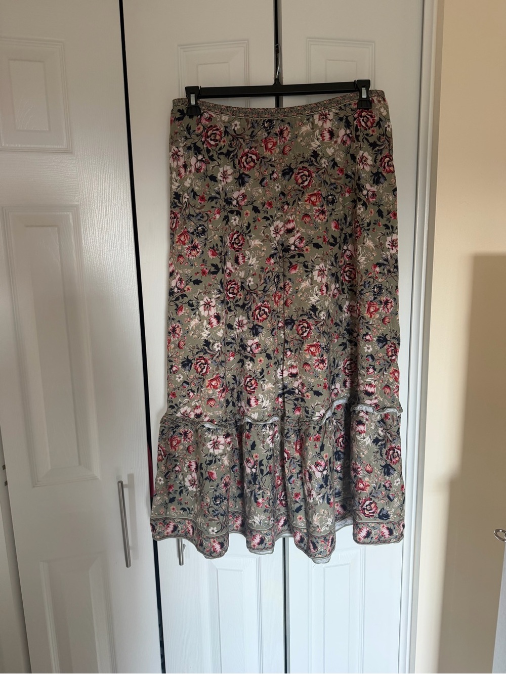 Floral Ruffle Hem Maxi Skirt with Pockets - Olive Floral